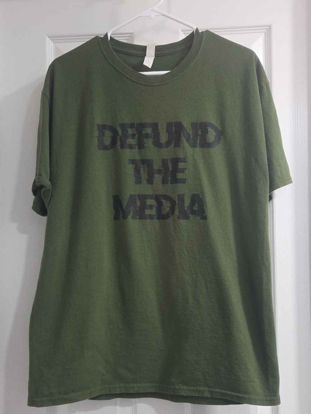 "Defund The Media" Olive Green Crewneck Tee